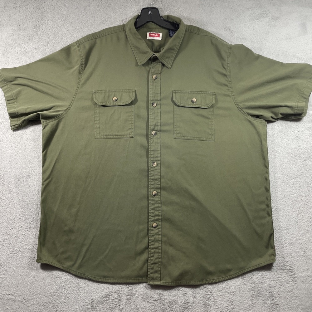 Wrangler Shirt Men 2XL Green Button Up Stretch Short Sleeve Pockets Work Casual